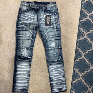 Copper Rivet Men's 40x34 Slim Fit Distressed Blue Denim Jeans